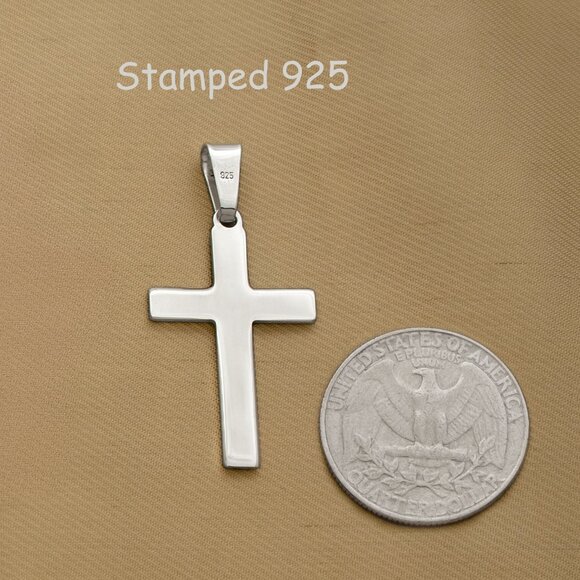 Sterling Silver Cross Pendant Necklace, 925 Solid Silver, Christian Jewelry - Picture 3 of 3